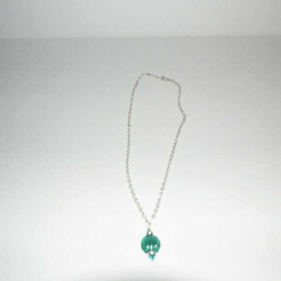 18" Sterling Silver Green Foil Lampwork Necklace - Picture 6 of 6